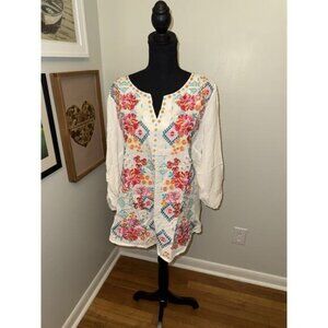 Savanna Jane NWT embroidered Aztec V-neck tunic top Size 1X white Boho western